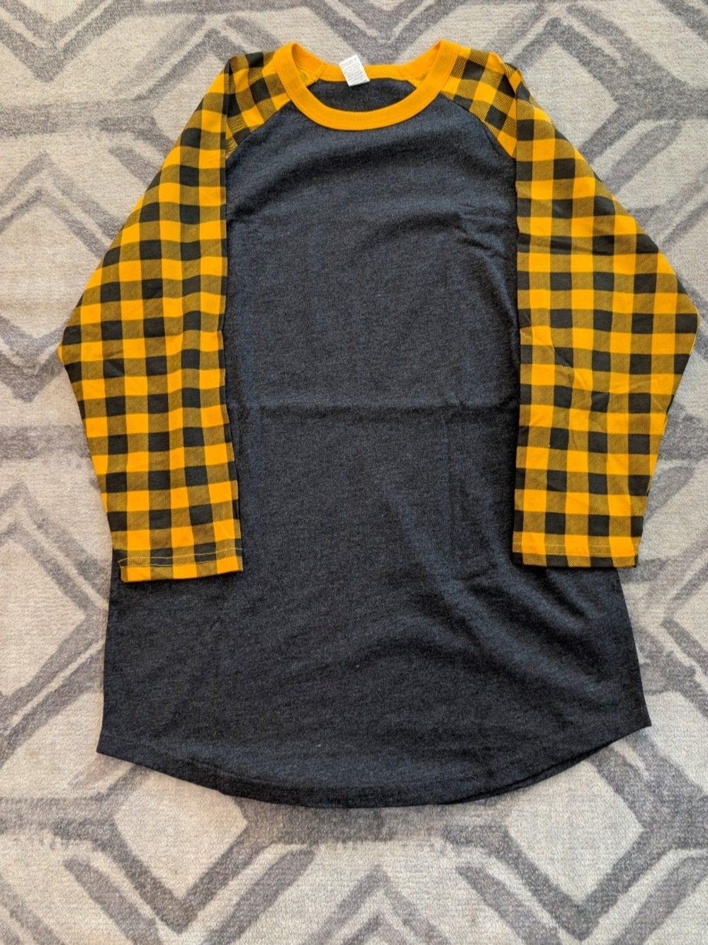 Gray & Yellow Buffalo Plaid Raglan Shirt